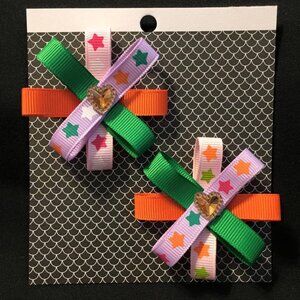Green, Orange & Purple Handmade Hair Bows, Bows For Infants, Children, Teens, Ad
